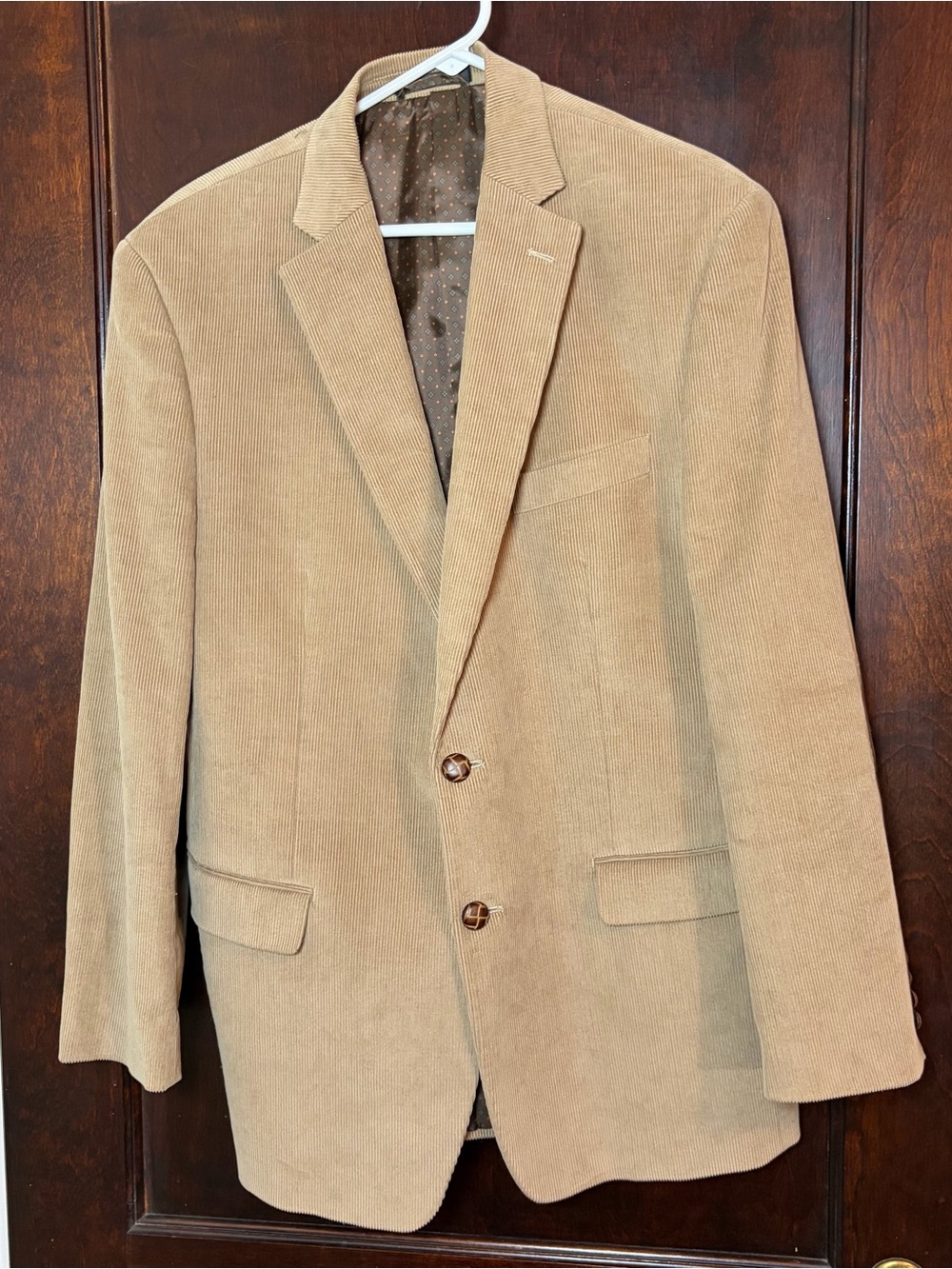 Chaps Men’s Corduroy Blazer Jacket 42R Tan Elbow Patch 2 Button Sport Coat